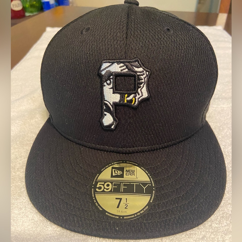 🔥 Pittsburgh Pirates New Era Black Batting Practice 59FIFTY Fitted Hat SZ 71/2